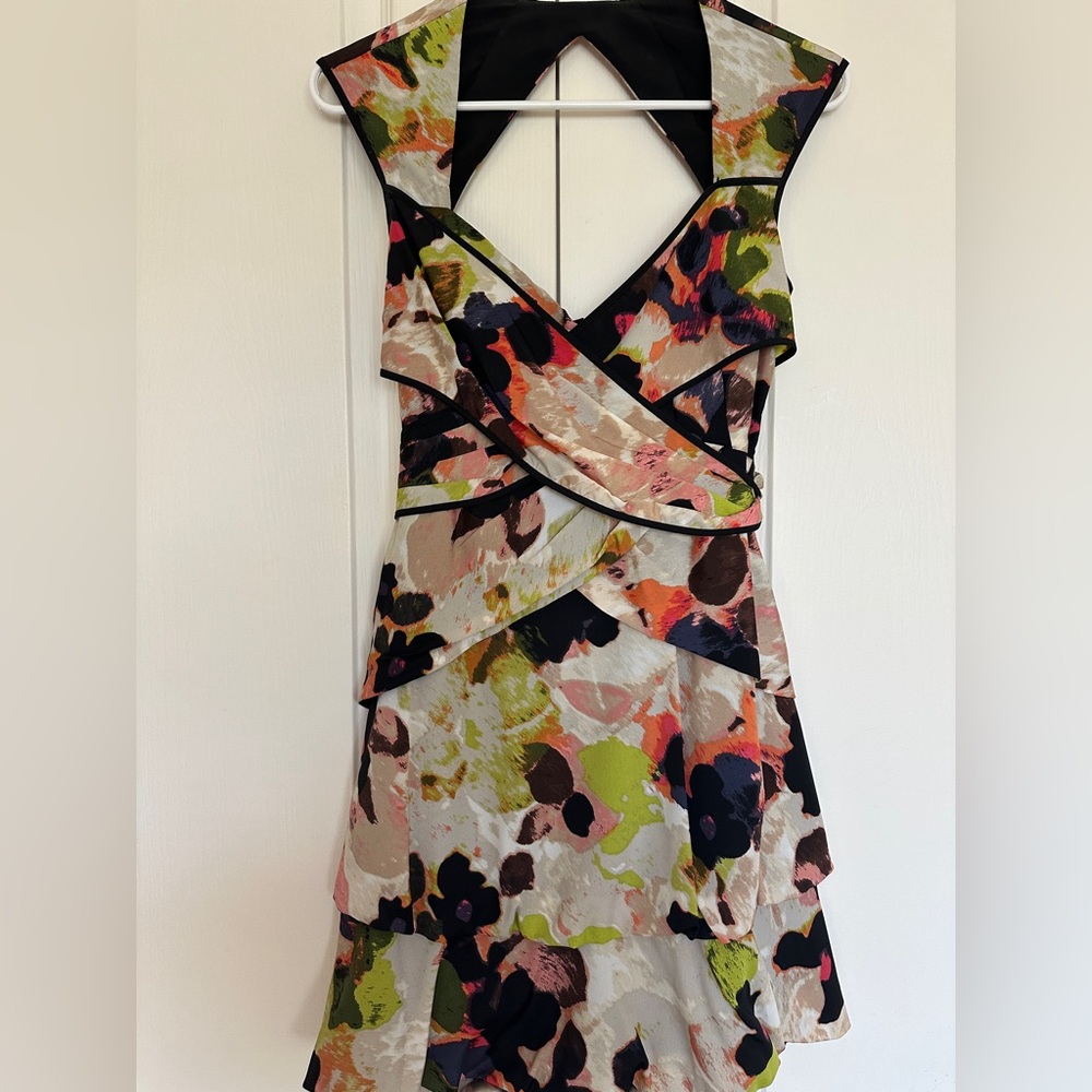 Jessica Simpson Asymmetrical Floral Dress - Black, Green, Pink - Size 2